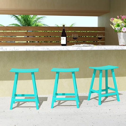 WestinTrends Malibu Malibu 24 Inch Counter High Saddle Stools (Set of 3), Turquoise
