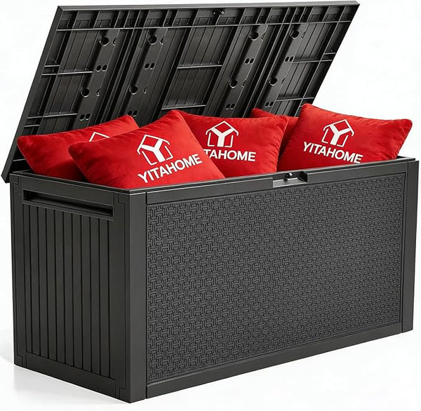 YITAHOME 90 Gallon Large Outdoor Deck Box, Lockable Waterproof Resin Storage Box with Handles - Photo 1
