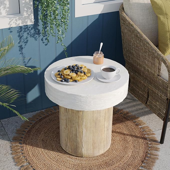 SUNBURY Outdoor Concrete Coffee Table, 20" W Patio Dining Table, Outdoor MgO Table Round in Antique Beige Coffee Table for Patio, Garden, Backyard
