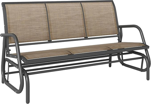 Outsunny 3-Person Patio Glider Bench, Outdoor Porch Glider Swing with 3 Seats, Breathable Mesh Fabric, Metal Frame - Photo 1