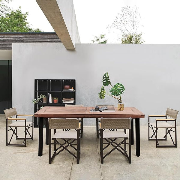 Flamaker Dining Table for 6 FSC Acacia Wood Indoor Outdoor Home Kitchen Table with Iron Legs Large Rectangular Patio - Photo 1