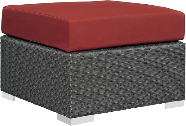 Modway Sojourn Wicker Rattan Outdoor Patio Sunbrella Fabric Ottoman in Canvas Red - Photo 1