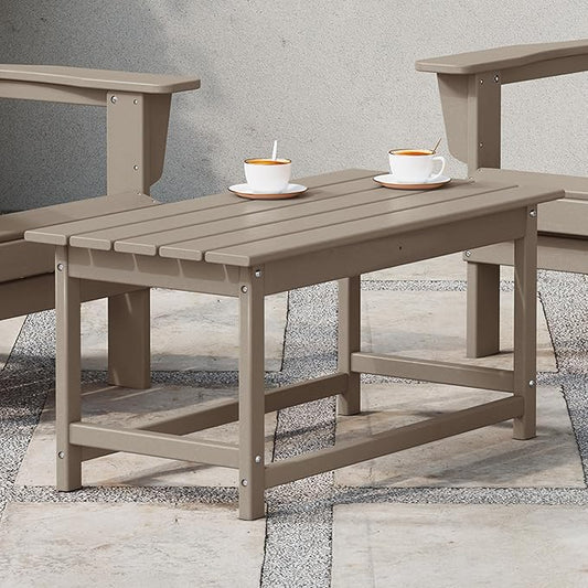 WestinTrends Malibu Outdoor Coffee Table, 35" x 17.5" All Weather Poly Lumber Patio Adirondack Coffee Table for Garden Lawn Porch Balcony, Weathered Wood