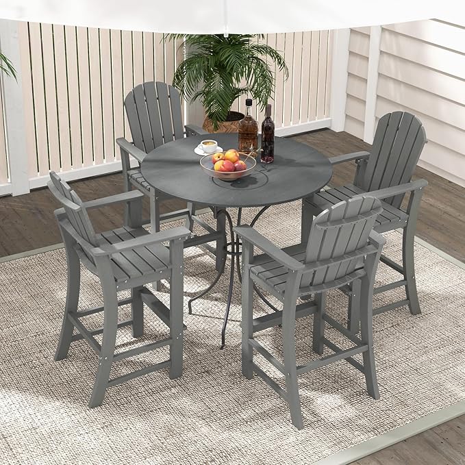 ORALNER Tall Adirondack Chairs, Set of 2 Outdoor High Back Balcony Chair, Weather Resistant HDPE Resin Plastic Bar Height Stools, 360 LBS Lifeguard Chair for Pool Patio Deck Backyard (2, Grey)