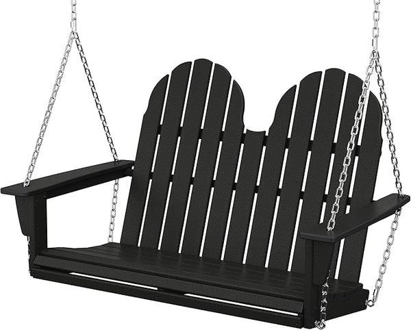 POLYWOOD® Vineyard Adirondack Chair Wood Swing, Black - Wooden Porch Swings Outdoor for Two - Photo 1