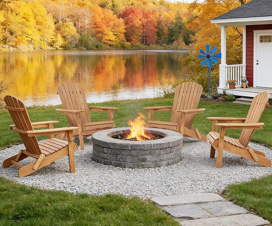 SoliWood Outdoor Wooden Folding Adirondack Chair Set of 6 with Pre-Assembled BackRest, Wood Patio Chair for Garden Backyard Porch Pool Deck Firepit