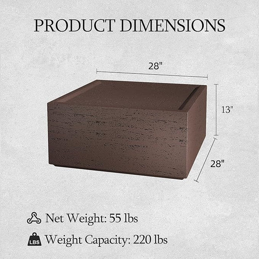 UPHA 28" Square Outdoor Coffee Table, Modern Hollow Concrete Patio Table, Small Minimalist Low Accent Table for Living Room, Balcony, Deck, Backyard, Rust Red