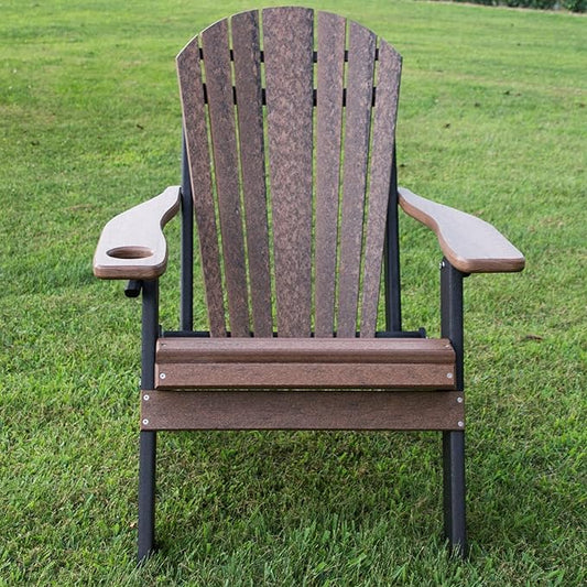 Furniture Barn USA Poly Folding Adirondack Chair with Smart Phone Holder, Walnut and Black