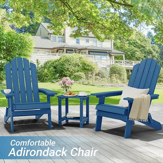 MXIMU Folding Adirondack Chair for Outdoor: Easy Assembly and Comfortable Adirondack Chairs - Foldable Composite Fire Pit Chairs - All Weather Plastic Chair for Outside Patio Lawn Garden Backyard Use