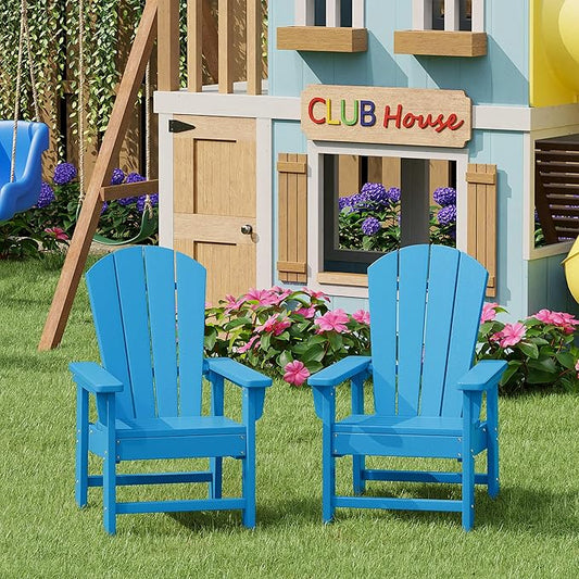 WestinTrends Malibu Kids Outdoor Adirondack Plastic Patio Chair (Set of 2), Pacific Blue