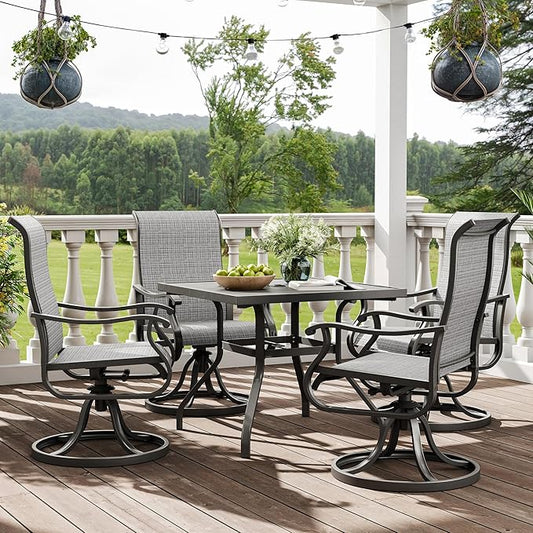 Amopatio Patio Swivel Chairs Set of 4, Outdoor Swivel Rocker Dining Chairs with All Weather Textilene High Back & Metal Frame, for Backyard Deck Lawn Garden, Light Gray