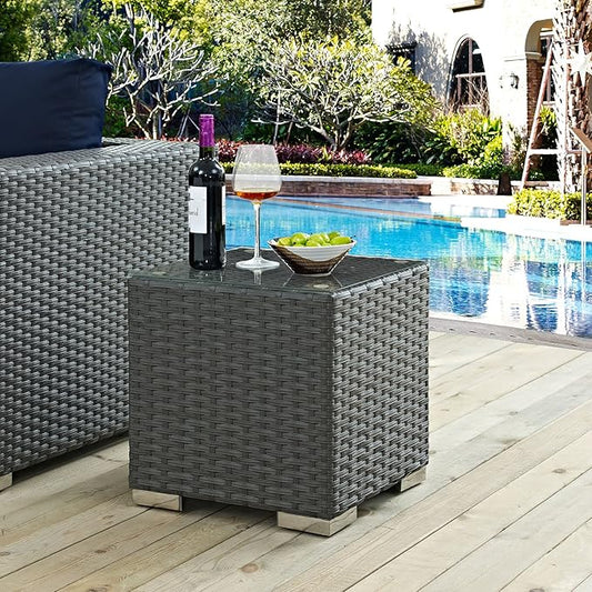 Modway Sojourn Wicker Rattan Outdoor Patio Side End Table in Chocolate