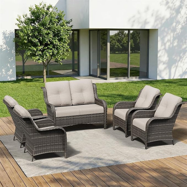 5 Piece Outdoor Wicker Patio Furniture Set, Patio Chairs Set with Thickened Olefin Cushions, High Back and Deep Seating - Photo 1