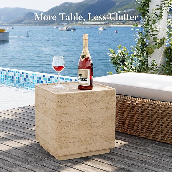 COSIEST 14.4" Outdoor Side Table, Rectangular Concrete End Table for Patio Small Outdoor Coffe Tables, Garden Stool Accent Table for Livingroom, Porch, Deck, Balcony & Beach,Sandy Yellow