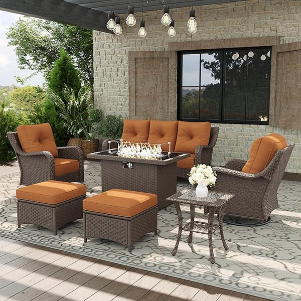 7 Piece Patio Furniture Set with Fire Pit Table - Photo 1