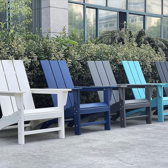 Modern Adirondack Chair, HDPE Plastic Patio Chairs for All Weather, Fire Pit Chair, Outdoor Lawn Chairs for Deck, Porch, Backyard, Garden, White
