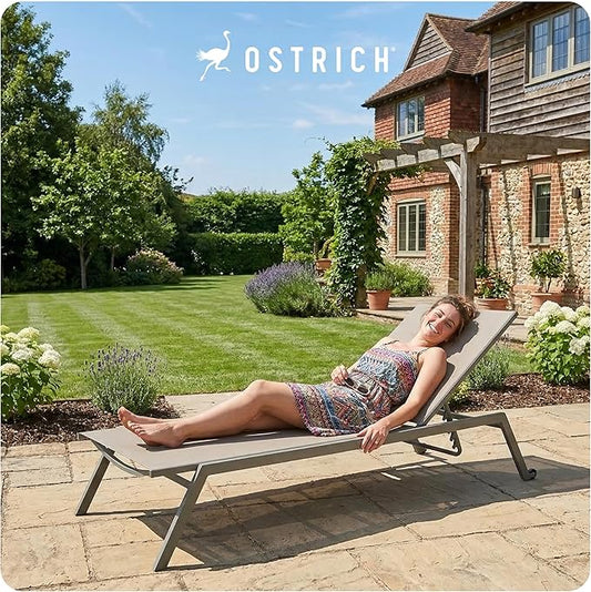 Ostrich Princeton Chaise Lounge Reading Tanning Lawn Chair, Outdoor Furniture for Pool, Beach, Patio, Backyard, and Deck, Tan/Taupe, 2 Pack