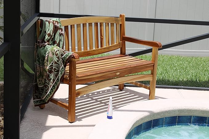 EcoDecors Kent 51 inch Outdoor Bench Teak Wood Garden Bench for Patio with Armrests and Backrest for Indoor Use and Outdoor, in Natural Color