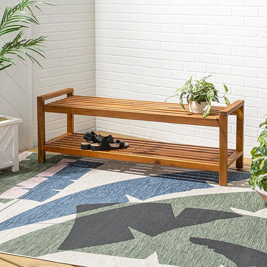 JONATHAN Y BNH102A Blane 50.8" 3-Seat Mid-Century Modern 600-Lbs Support Acacia Wood Slat Outdoor Garden Patio Bench for Garden, Lawn, Backyard, Pool, Deck, Beach, Firepit, Teak
