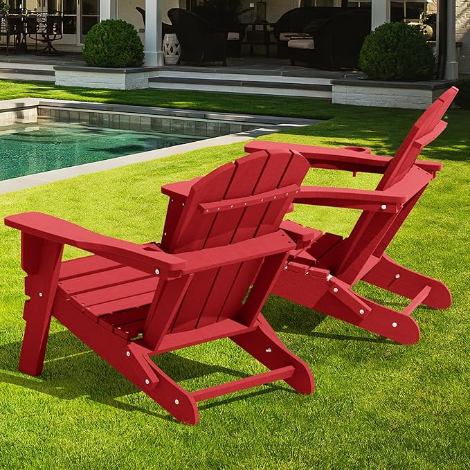 LOUNZY Folding Adirondack Chair Set of 2, Dark Red