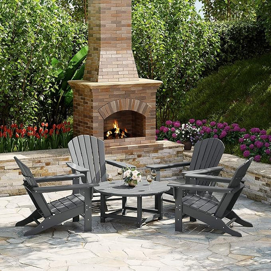 WestinTrends Dylan 5-Piece Outdoor Patio HDPE Adirondack Chair with Round Coffee Table Conversation Set, Gray