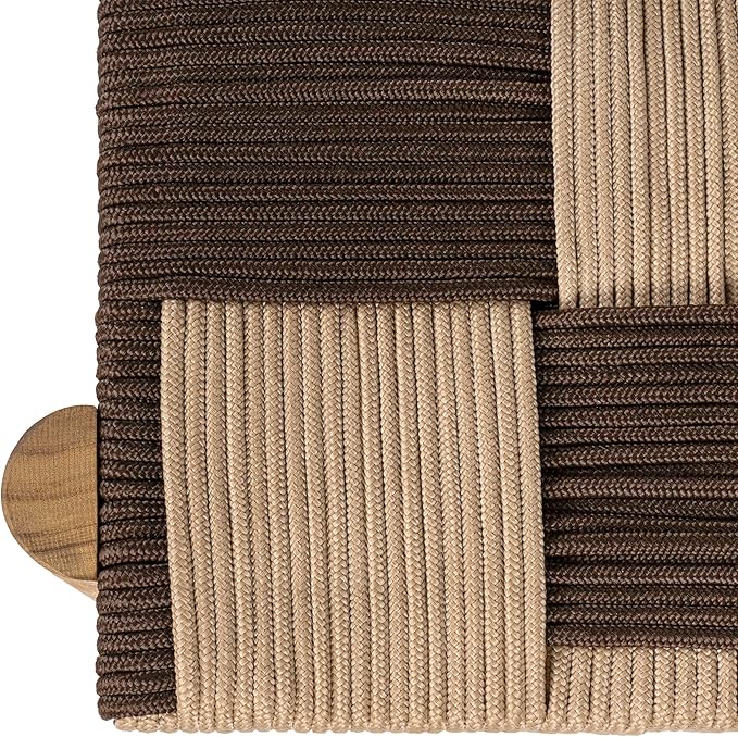 JONATHAN Y BNH202B Denis 48" 2-Seat Backless 700-Lbs Support Acacia Wood Outdoor Bench with Checkerboard Woven Rope Seat for Patio, Garden, Lawn, Backyard, Pool, Deck, Beach, Brown/Beige
