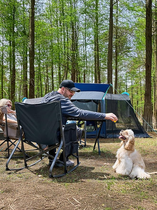 Timber Ridge Folding Oversized Rocking Camping Chair, 400lbs Capacity Portable Outdoor Rocker with Hard Armrests, Cup Holder & Side Pocket, Quick-Fold Design for Outdoor, Patio, Lawn, Grey