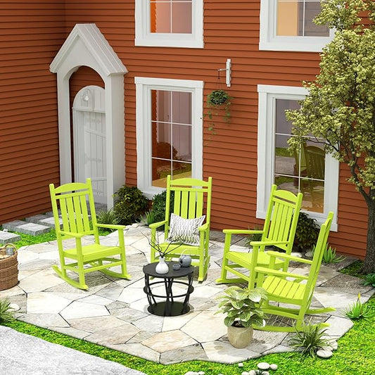 WestinTrends Malibu Malibu Outdoor Patio Poly Classic Porch Rocking Chair (Set of 4), Lime