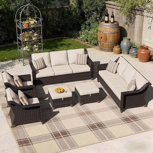 6 Pieces Patio Conversation Furniture Set - 2 Sofas, 2 Armchairs, 2 Ottomans - Photo 1