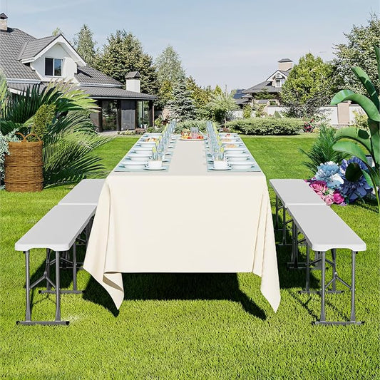 6ft Folding Bench 2 Pack, Plastic Folding Bench for Picnic Camping Dining Party Garden, 6 feet Foldable Benches for Soccer Multipurpose Entertaining Activities, Smooth HDPE Tabletop, White