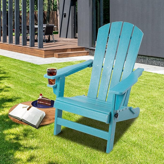 Kozyard Folding Adirondack Chair, Patio Outdoor Chairs, HDPE Plastic Resin Deck Chair, Painted Weather Resistant, for Deck, Garden, Backyard & Lawn Furniture, Fire Pit, Porch Seating (Blue)