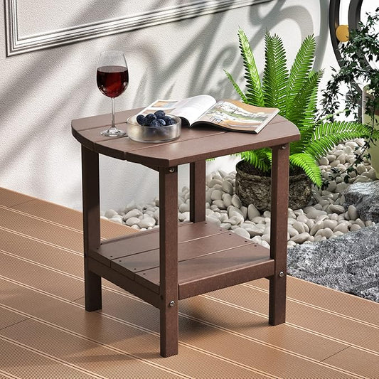 TORVA Patio Adirondack Side Table, Outdoor End Tables All-Weather Resistant HDPE Humidity-Proof Long Time Use for Deck, Lawn,Garden, Porch, Backyard End Table(Brown Color)(2 Tier)