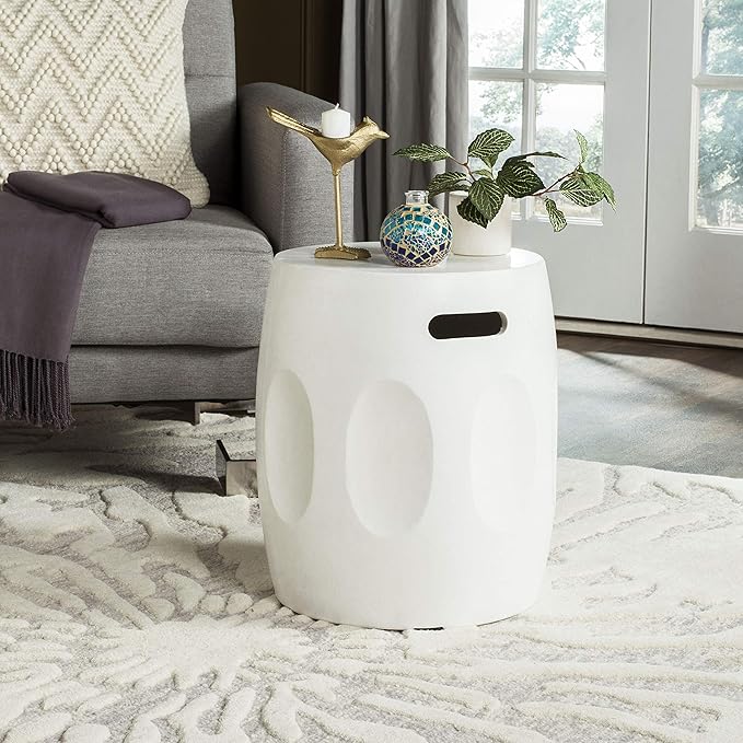 Safavieh Outdoor Collection Zuri Modern Concrete Ivory Round 17.7-inch Accent Table