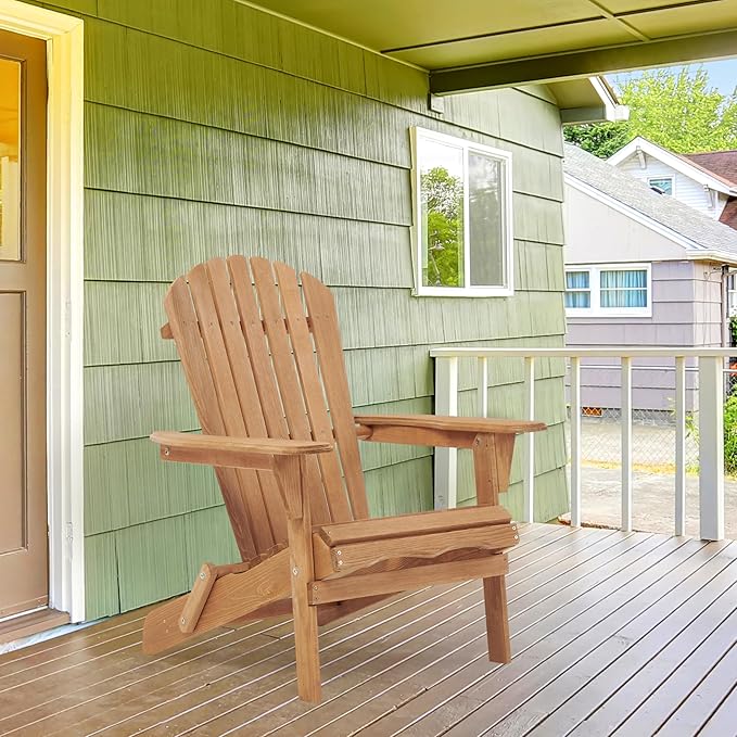 Wooden Folding Adirondack Chair Set of 2, Half Pre-Assembled Outdoor Wood Patio Lounge Chair for Lawn Backyard Deck Pool Beach Firepit