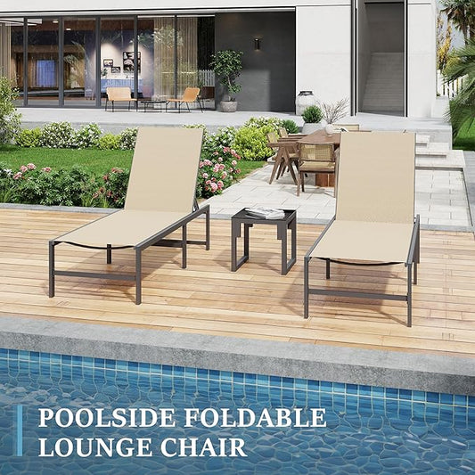 UDPATIO Foldable Patio Lounge Chairs Outdoor Chaise Lounge with 5-Positions Poolside Lounge Chairs with Portable Design for Pool, Beach, Deck, Backyard No Assembly