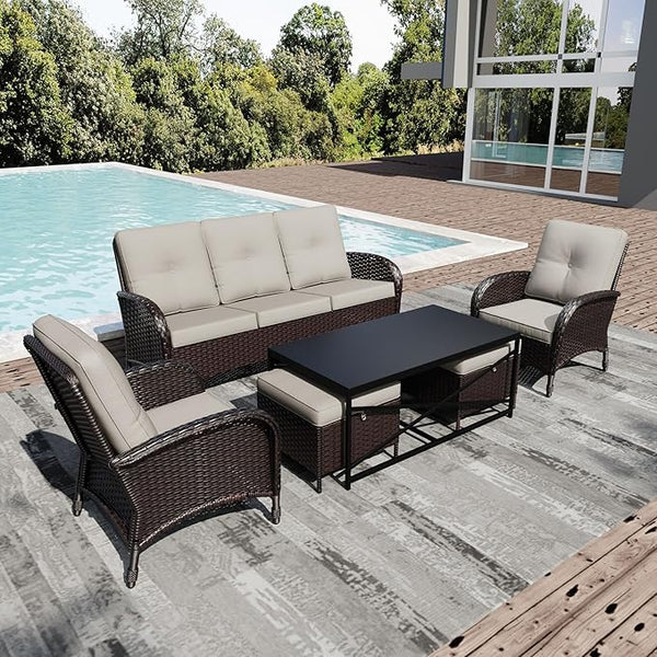 Joyside Wicker Patio Furniture Set, 6 Piece Outdoor Furniture Set with Thickened Cushions, High Back, Deep Seating - Photo 1