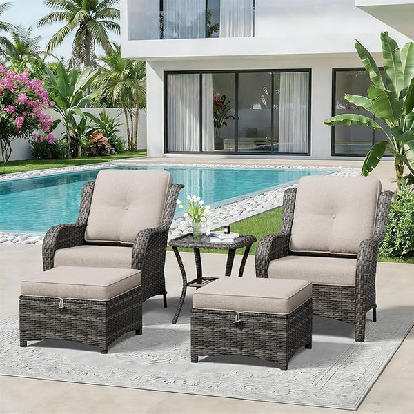 5 Piece Outdoor Wicker Patio Furniture Set, Patio Chairs Set with Thickened Olefin Cushions, High Back and Deep Seating - Photo 1