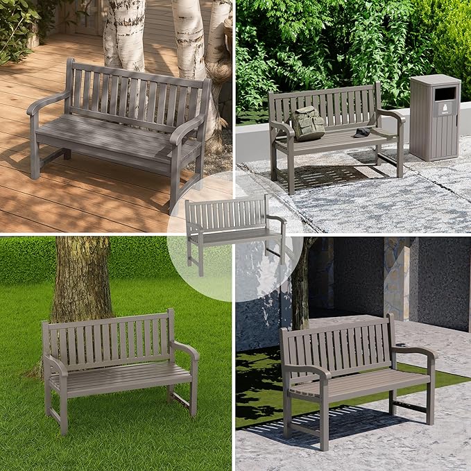 Garden Bench – Resin Classic Outdoor Bench, All-Weather Front Porch Bench for Patio, Yard & Garden