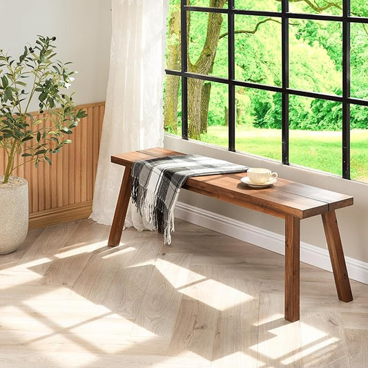 Solid Wood Bench - Minimalist Design, Acacia Wood Construction, Brown Color, Versatile for Entryway, Living Room, Bedroom & Outdoors, Easy Assembly & Weather-Resistant