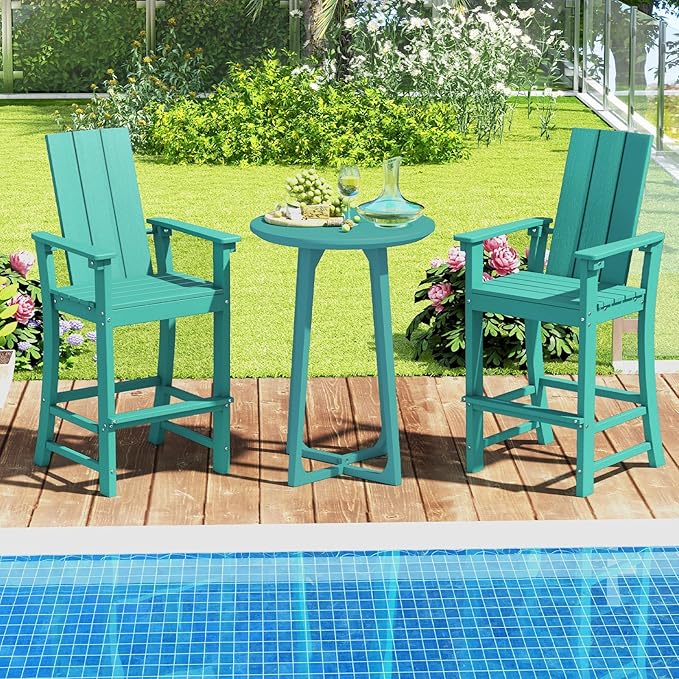 Giantex 52” Tall Adirondack Chair Set of 4, HDPE Outdoor Bar Stool with Ergonomic Backrest, Armrests, Footrest, Fire Pit Chair, All Weather Patio Bistro Chair for Yard, Garden, Lawn Chair (Turquoise)