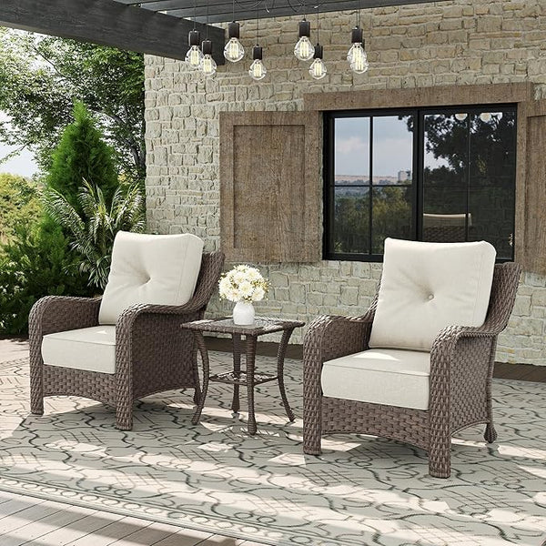 3 Piece Patio Furniture Set, All-Weather Wicker Outdoor Conversation Set with Rattan Chair and 6 Inch Thick Cushions - Photo 1