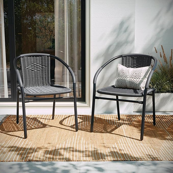 EMMA + OLIVER Set of 2 Modern Rattan Indoor/Outdoor Stack Chairs - Photo 1