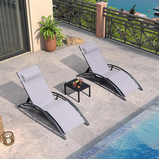 PURPLE LEAF Patio Chaise Lounge Chair Set with 2 Side Table Outdoor Pool Adjustable Recliner Chairs for Outside Beach Poolside Sunbathing Tanning Lounger