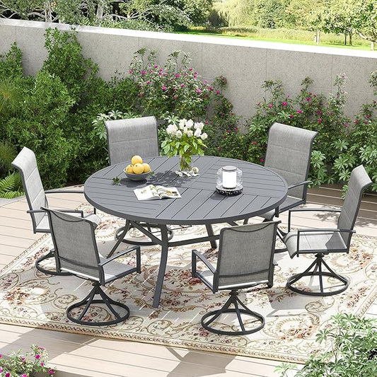 Patio Dining Table for 6-8, Round Metal Outdoor Table with Storage Shelf, 1.57" Umbrella Hole, 53" Outdoor Quartered Tabletop Dining Table for Backyard, Porch, Lawn, Dark Grey
