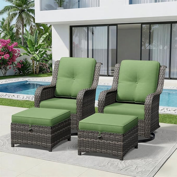 4 Piece Outdoor Wicker Patio Furniture Set, Outdoor Swivel Rocker Patio Chairs Set with Thickened Olefin Cushions - Photo 1