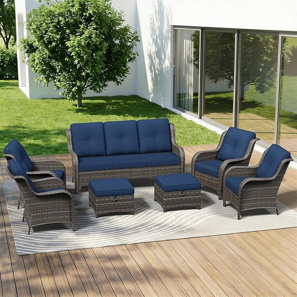 7 Piece Outdoor Wicker Patio Furniture Set, Patio Chairs Set with Thickened Olefin Cushions, High Back and Deep Seating - Photo 1