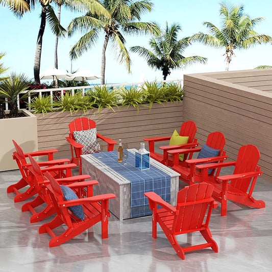 WO WESTIN OUTDOOR HDPE Laguna Outdoor Folding Poly Adirondack Chair (Set of 8),Red