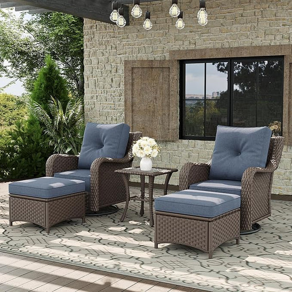 5 Piece Patio Furniture Set, All-Weather Wicker Outdoor Conversation Set with Swivel Rocking Chair and 6 Inch Thick - Photo 1