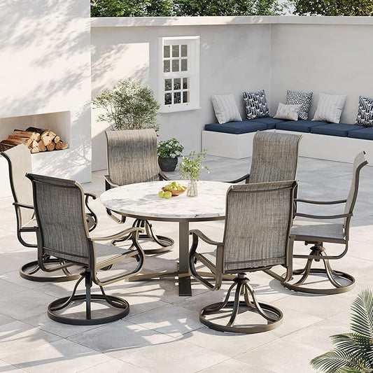 Patio Swivel Chairs Set of 2, Outdoor Dining Chairs with High Back, All-Weather Swivel Rocker Chair for Lawn, Porch or Garden (Dark Grey)