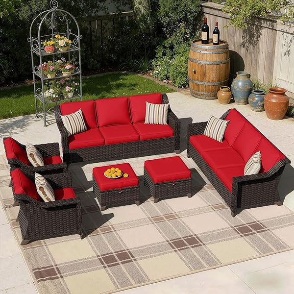 6 Pieces Patio Conversation Furniture Set - 2 Sofas, 2 Armchairs, 2 Ottomans - Photo 1
